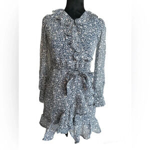 Bardot Junior Esther Wrap Dress Blue Ditsy Floral Long Sleeve Size 14 US/AUS/UK